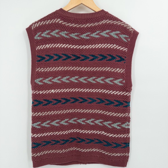 Vintage Grandpa‎ Sweater Vest Womens L Tall Indie 80s Chevron Burgundy Layering - Picture 8 of 8